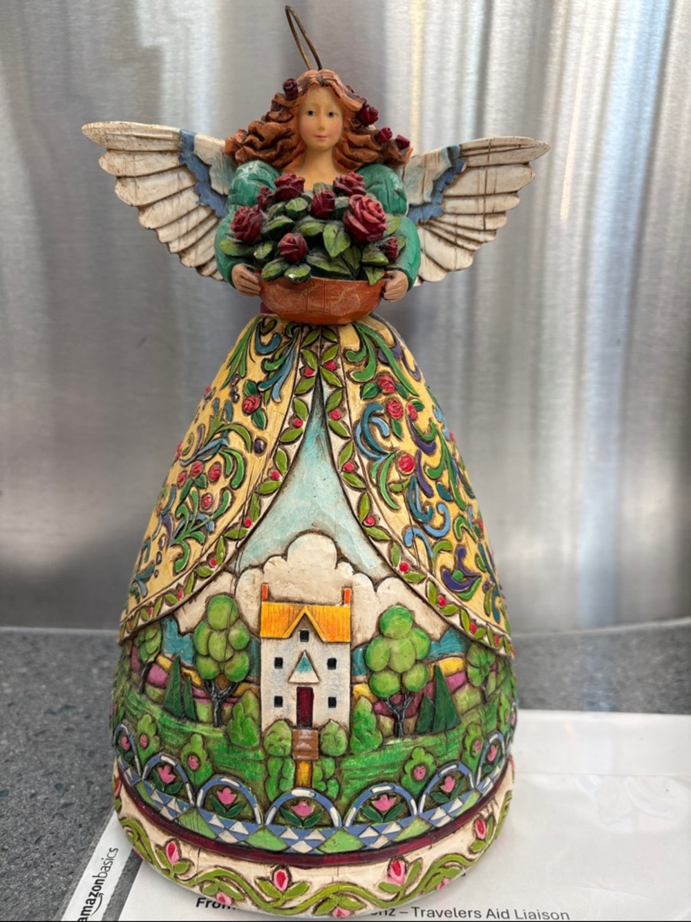 Jim Shore Painted Angel Figurine in Red, Green, Blue, Yellow